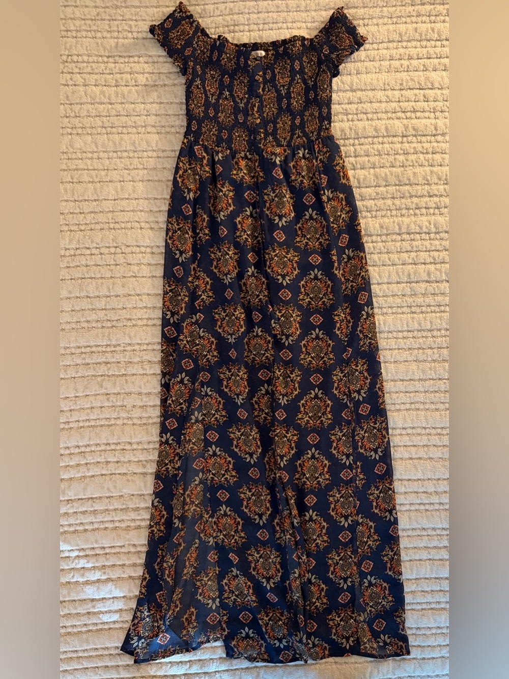 Xhilaration Bohemian Navy Blue Paisley Jumpsuit with an overlay skirt